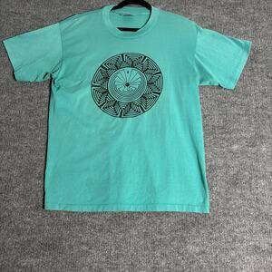 Vintage Oneita‎ Shirt Men’s XL Turquoise Power 50 Sun Maze Graphic USA Made